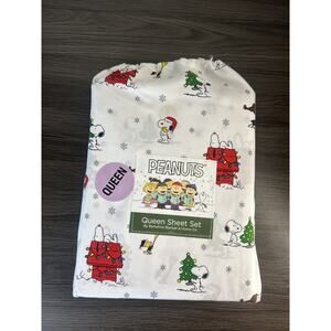 Peanuts Snoopy Queen Sheet Set White Woodstock & Charlie Brown Christmas NEW